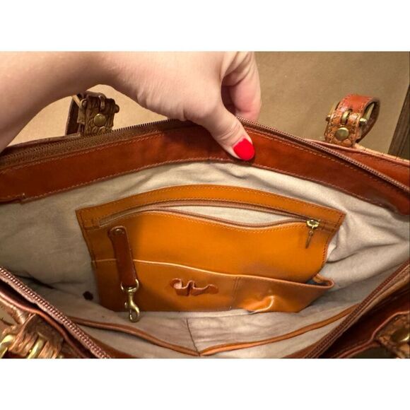 Brahmin Tuscan Collection Cognac Croc Leather Combo Asher Tote Shoulder Bag - Picture 15 of 16